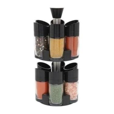 Imagem de Porta Tempero Giratório com 12 Potes, Preto, Base ABS e Haste Inox, Frascos Acrílicos 100ml, 30x16x15,5cm, para Cozinha