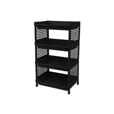 Imagem de Estante com 4 Prateleiras Organizadora de Plástico Modular Multiuso para Cozinha Quarto Escritório Fruteira (Preto)