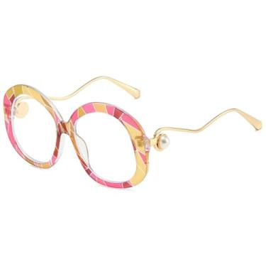 Imagem de JRLLFD Óculos de sol ovais de metal com armação grande e luxuosa para mulheres e homens, para dirigir ao ar livre, UV400 (grade transparente)