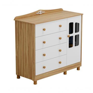 Imagem de Cômoda De Bebê Elô 1 Porta Com Janela 4 Gavetas - Moveis Peroba Amendoa-off White