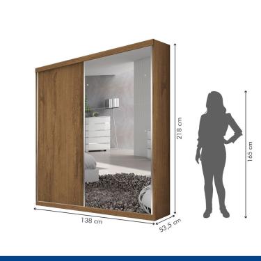 Imagem de Guarda Roupa Solteiro 2 Portas De Correr 2 Gavetas E 3 Espelhos Salvador Plus Minastex Freijó