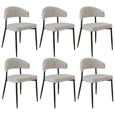 Imagem de Cadeira De Jantar Estofada Kit 6 Chloe M25 Linho Lautrec Off - Mpozenato