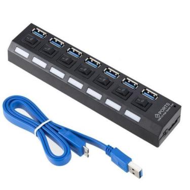 Imagem de Hub Usb 7 Portas USB 3.0 Com Switch E Led Indicador Suporta 1TB LEY-19