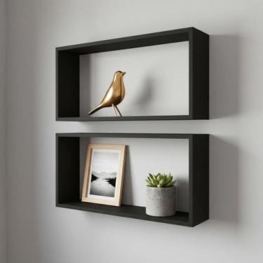 Imagem de Kit 02 Nichos Retangular 50x25 Preto 15cm de Profundidade Sala Banheir
