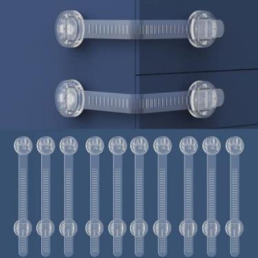 Imagem de 12 fechaduras de armário transparentes à prova de crianças, travas de alça de gaveta de segurança para bebês, trava multifuncional para gavetas, geladeiras, banheiros, armários, armários