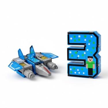 Imagem de Brinquedo Educativo Número 3 Transformável em Nave Espacial, Material ABS, Azul e Cinza, 10cm x 9cm, Montagem Divertida, para Crianças Maiores de 3 Anos
