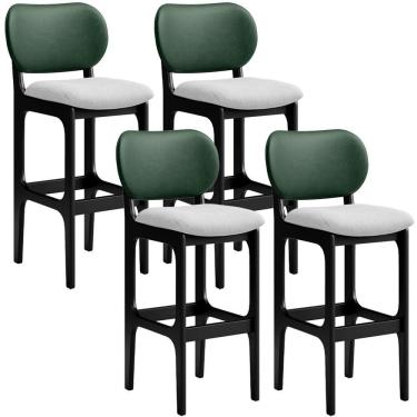 Imagem de Kit 4 Banquetas Alta Betta Preto Facto Verde Linho Cinza