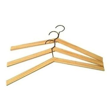 Imagem de Kit 12 Cabides De Madeira Natural Sem Vara