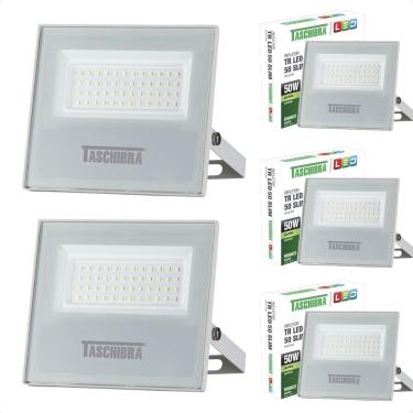 Imagem de Kit 5 Refletores Taschibra Led Tr Slim 50w Verde Branco Bivolt