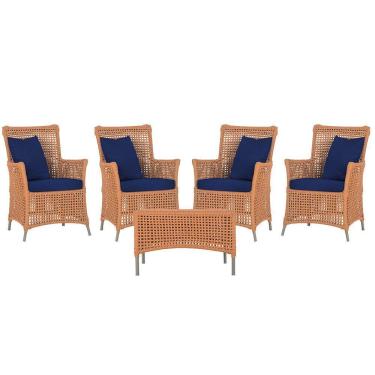 Imagem de 4 Poltronas E 1 Mesa Igapó Alumínio Fendi Corda Náutica E10 Terra Cota