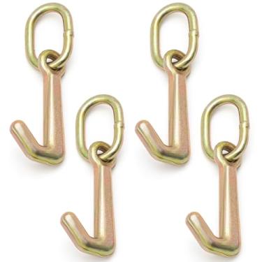 Imagem de Otoolling 4 peças G70 Mini gancho J de 5/40.6 cm com ligação Auto Tie Down Mini J Hook 2,131.9-2,449.4 kg Resistência à ruptura Carga de trabalho J Ganchos reboque para reboques, caminhões de reboque