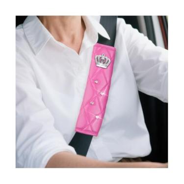 Imagem de Sandfren Capa de cinto de segurança para carro, 2 peças, coroa de strass, protetor de ombro macio para mulheres e meninas, protetor de ombro para alívio de estresse no pescoço, almofada de cinto de
