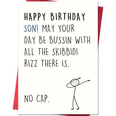 Imagem de Smithtuy Cartão de aniversário para filho, filho cartão de aniversário de mãe pai pais, presentes de aniversário do filho feliz com design inspirado em gíria Skibidi Rizz Meme