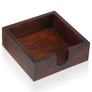 Imagem de Suporte de guardanapo de madeira para mesa, dispensador de guardanapo quadrado, suporte de toalha de hóspedes, bandeja de cesta de fazenda, organizador de guardanapos de coquetel para bar, festa