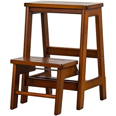 Imagem de Banqueta de madeira, banco de escada multiuso suporte de flores doméstico de madeira maciça dobrável para uso interno (F) (C)