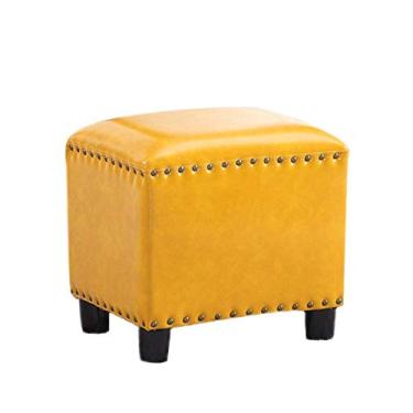Imagem de Banqueta Otomana para pés otomanos banqueta quadrada de couro rebites otomanos apoio para os pés de madeira maciça otomano nórdico trocador banco grande D (amarelo pequeno)/amarelo/grande