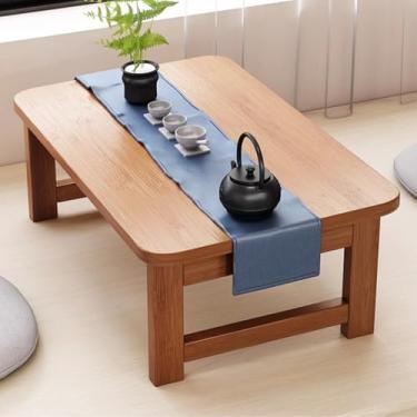Imagem de Mesa de chão baixa dobrável para chá e café, mesa de jantar baixa para sentar, mesa de cama pequena Kotatsu, mesa para tatame, sentado no chão, quarto, janela de baía, sala de chá (café, 70 x 37 x 40