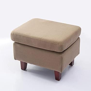 Imagem de Banco de apoio para os pés de madeira maciça, banco de banco estofado de linho de algodão, banco moderno para sofá multifuncional - 55 x 45 x 43 cm (22 x 18 x 17 polegadas)
