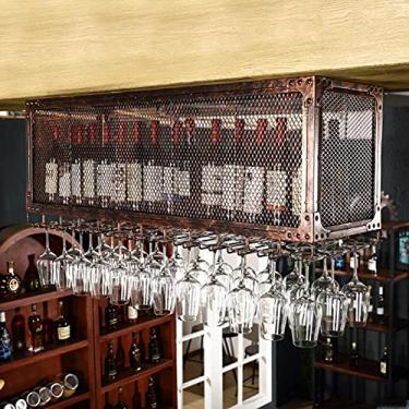 Imagem de Prateleiras de vinho de teto prateleiras de vinho penduradas de cabeça para baixo rack de vinho montado na parede grade rack de vinho prateleira de decoração para bar de restaurante (tamanho: 60 * 35
