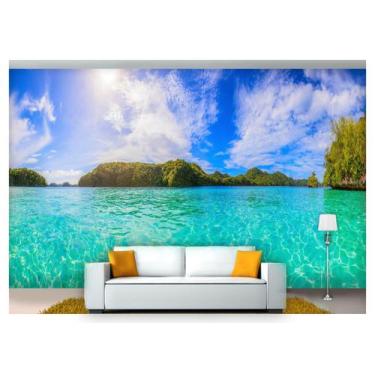 Imagem de Papel De Parede Praia Mar Céu Sol Nuvens 3D Npr236 - Você Decora