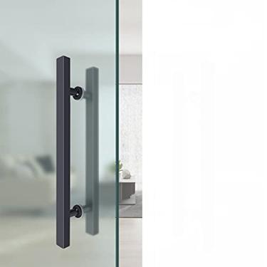 Imagem de SENNIAN Maçaneta de porta de vidro de chuveiro de aço inoxidável para banheiro, maçaneta de porta deslizante doméstica, puxador de porta de um lado, equipamento de alça (cor: titânio preto, tamanho