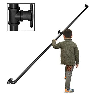 Imagem de Corrimão de tubulação/corrimão de escada de ferro forjado a vento industrial, loft interno doméstico contra a parede alça de jardim de infância antiderrapante antigo, preto (1 pés-6 m) (tamanho: 5 m)