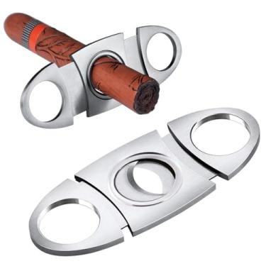 Imagem de Cortador de charuto guilhotina de lâmina dupla, ferramenta de bolso de aço inoxidável com ação de tesoura