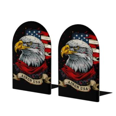 Imagem de Eagle USA Flag Retro Words Large Wooden Bookend Decorative Bookend Antiderrapante Heavy Duty Book Ends for Office Desk Home Office Library School Study Decoration Book Divisores para prateleiras, 1