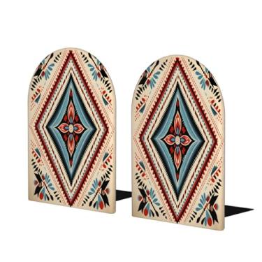 Imagem de Boêmio étnico asteca ocidental grandes suportes de livros de madeira decorativo antiderrapante resistente terminais de livros para mesa de escritório em casa biblioteca de estudo escolar divisórias de