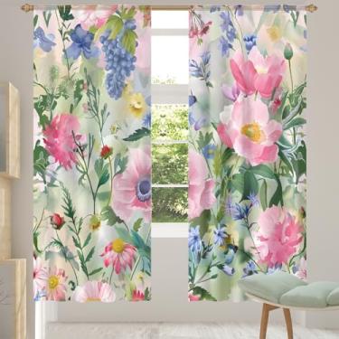 Imagem de 2 conjuntos de painéis de cortinas transparentes modernas coloridas e arejadas com filtro leve painéis de cortina leve cortina de porta para janela para sala de estar, quarto, jantar, 84 polegadas de