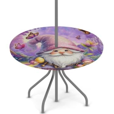 Imagem de hongjinglin Toalha de mesa de Páscoa para uso ao ar livre com orifício para guarda-chuva, toalha de mesa redonda elástica com zíper, impermeável, limpável, para piquenique, festa, pátio, serve para