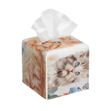 Imagem de Capa quadrada de couro para caixa de lenços de papel, impermeável, gato, borboleta, fofo, colorido, organizador de papel facial com cinto inferior, estojo de lenços para mesa, banheiro, escritório