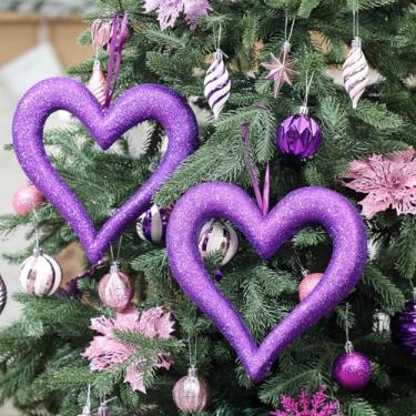 Imagem de Syhood 2 peças de enfeites de árvore de coração de Natal de 25,4 cm, enfeites de coração grande, decoração de dia dos namorados, guirlanda para árvore de Natal, porta da frente, decoração de festa