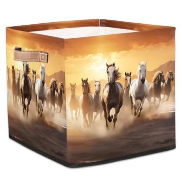 Imagem de hongjinglin Cestas dobráveis de armazenamento de cubo para desenho animal cavalo caixotes dobráveis brinquedo infantil com alças organizador de armazenamento de tecido cesto para berçário, sala de