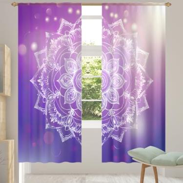 Imagem de 2 conjuntos de painéis de cortinas translúcidas roxas com flor de mandala, cortinas transparentes arejadas com filtro leve, painéis de cortina de porta e janela para sala de estar, quarto, jantar, 203