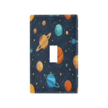 Imagem de Blueangle Capa para placa de parede para interruptor de luz - desenho animado sistema solar planetas capa decorativa para tomada placa de parede, tamanho 1 gangue 4,53 x 2,76 polegadas (227)