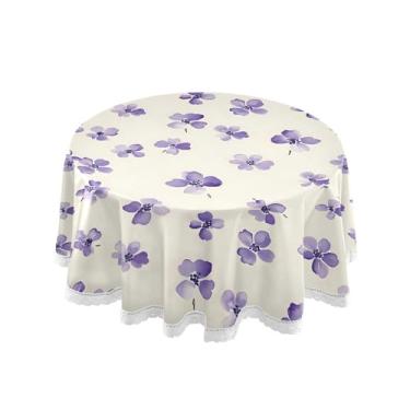 Imagem de SEHANY Elegante toalha de mesa redonda com flores roxas, 152 cm, tecido lavável sem rugas, toalha de mesa redonda com renda decorativa para restaurante, casamento, acampamento, festa Fiesta Cinco de