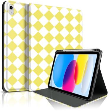 Imagem de Lyfatz Capa para iPad 11th (A16) 27.9 cm 2025/10ª geração 10.9 cm 2022, linda série xadrez losango, elegante, design estético, capa protetora com suporte para lápis, antiderrapante, à prova de choque