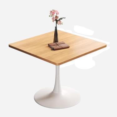 Imagem de Square Wooden Living Room Coffee Table, Mid Century Modern Tables, with Sturdy Metal Pedestal Base for Living Room, Cafe, Office, Kitchen, Apartment(Yellow,80 * 73 cm/31.4 * 28.7 in)