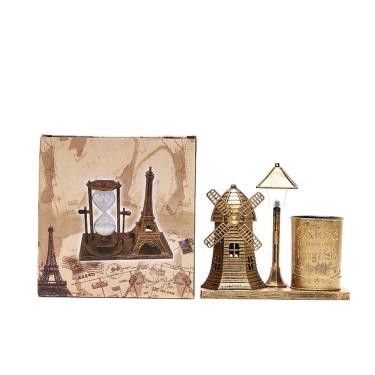 Imagem de Porta-canetas com design vintage de moinho de vento com luz noturna de plástico