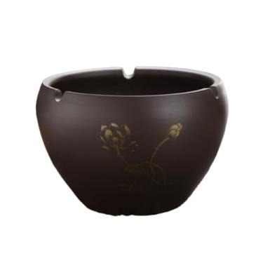 Imagem de Cinzeiro Large, Retro-style Purple Clay Ashtray Suitable for Home Living Room and Office Use Featuring a Lotus Design