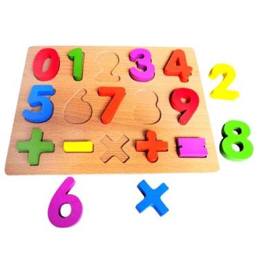 Imagem de Brinquedo Educativo de Encaixar Peças Números Coloridas em Madeira - D