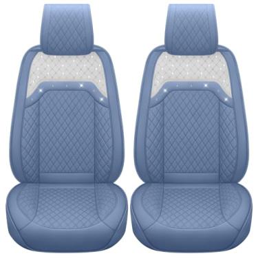 Imagem de Aierxuan Capas de assento dianteiro para mulheres e meninas couro impermeável com diamante brilhante ajuste universal para Accord Kia Soul Sorento Optima Corolla Camry Ford Escape Buick Encore (2 peças frontais, azul)
