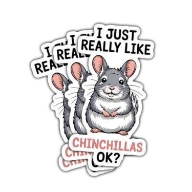 Imagem de Adesivo de vinil com citação engraçada I Just Really Like Chinchillas Ok, 3 peças para proprietários de chinchilas, amantes de animais exóticos, crianças, adolescentes, adultos, laptop, carro, caderno