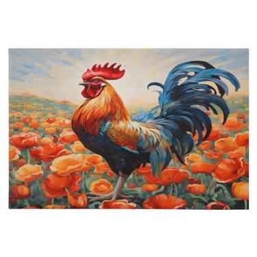 Imagem de Tapete de área 60 x 90 cm macio lavável tapete antiderrapante com forro de borracha galo em tulipas tapetes de área para sala de estar, quarto, decoração de casa