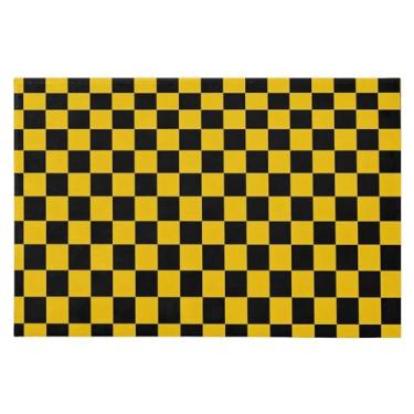 Imagem de Wassud Tapete de porta xadrez amarelo e preto 61 x 89 cm, tapete de área lavável antiderrapante com suporte de borracha, tapete macio e macio para sala de estar, quarto, entrada, entrada