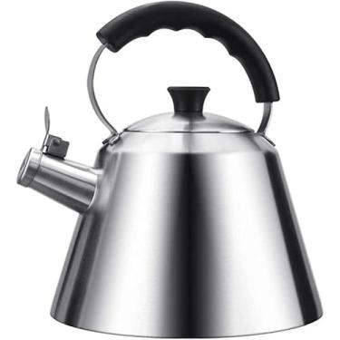 Imagem de YYBOES Chaleira de chá grande de aço inoxidável com cabo dobrável, aço inoxidável 304, 3 litros, apito, fogão a gás, fogão de indução, chaleira doméstica