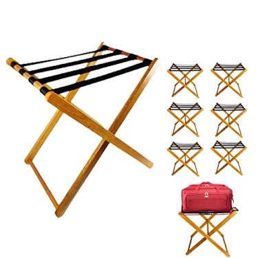 Imagem de Suporte De Malas Bagagens Em Madeira Para Hotel Pousada Maleiro Dobrável Preto - KIT 8 UNIDADES- AMZ