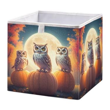 Imagem de STAYTOP Cestos de armazenamento de coruja de Halloween 28 cm, cestas de armazenamento dobráveis para organizar livros, prateleiras, armários, caixa de armazenamento grande, caixas organizadoras