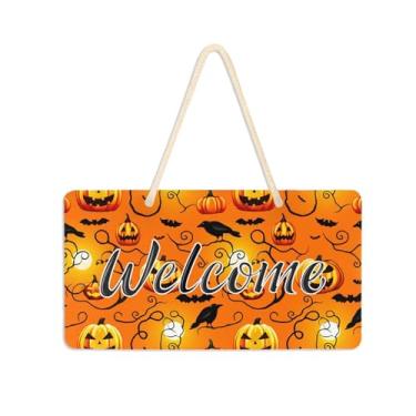 Imagem de Burbuja Placa de boas-vindas assustadora de Halloween para porta da frente, placa de boas-vindas de PVC para decoração de férias de casa de fazenda, 15 x 28 cm
